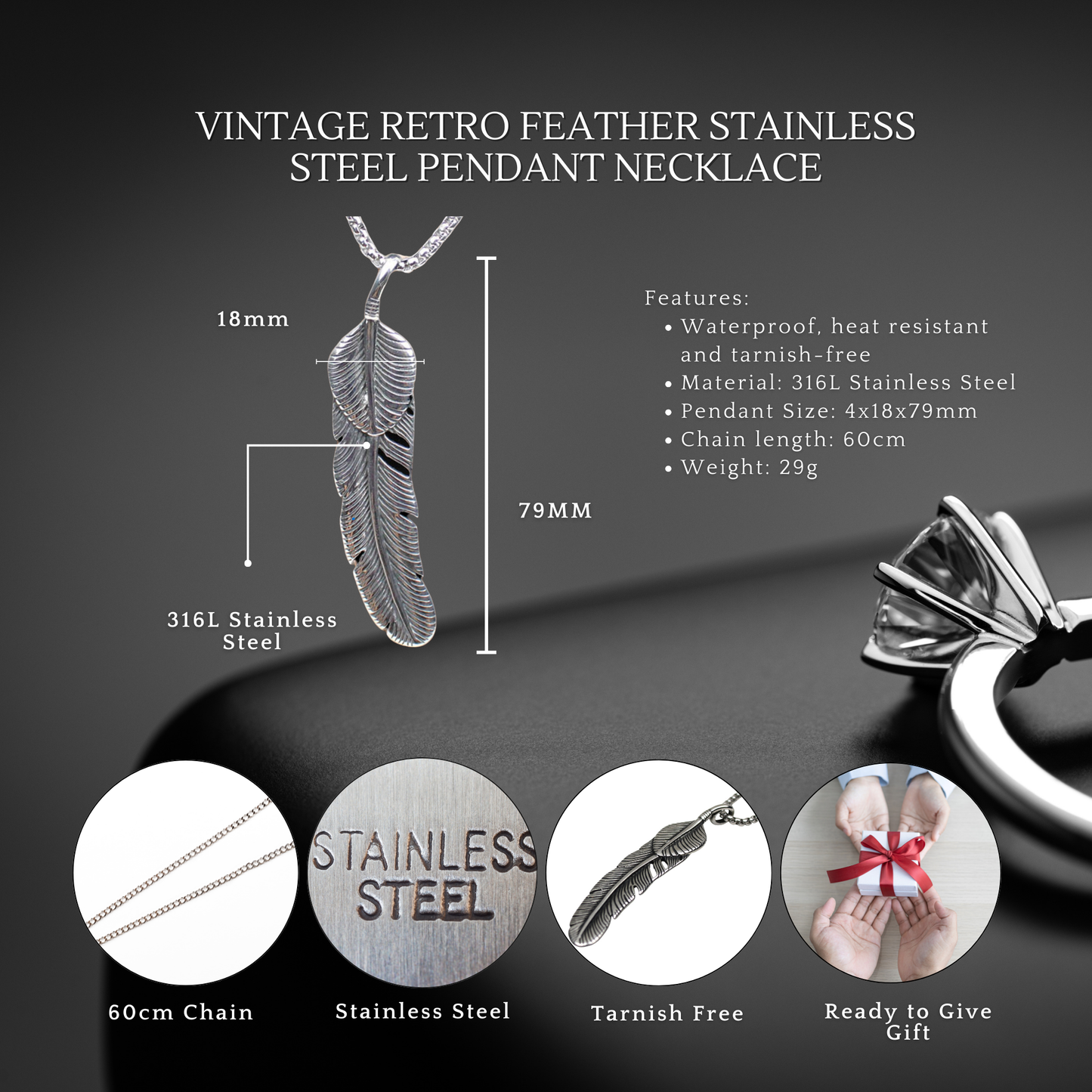 Birthday Gifts for Him 18th Birthday Silver Feather Pendant Necklace with Personalised Message Card