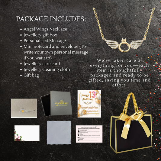 21st Birthday for Her Angel Wings Pendant Necklace with Personalised Message