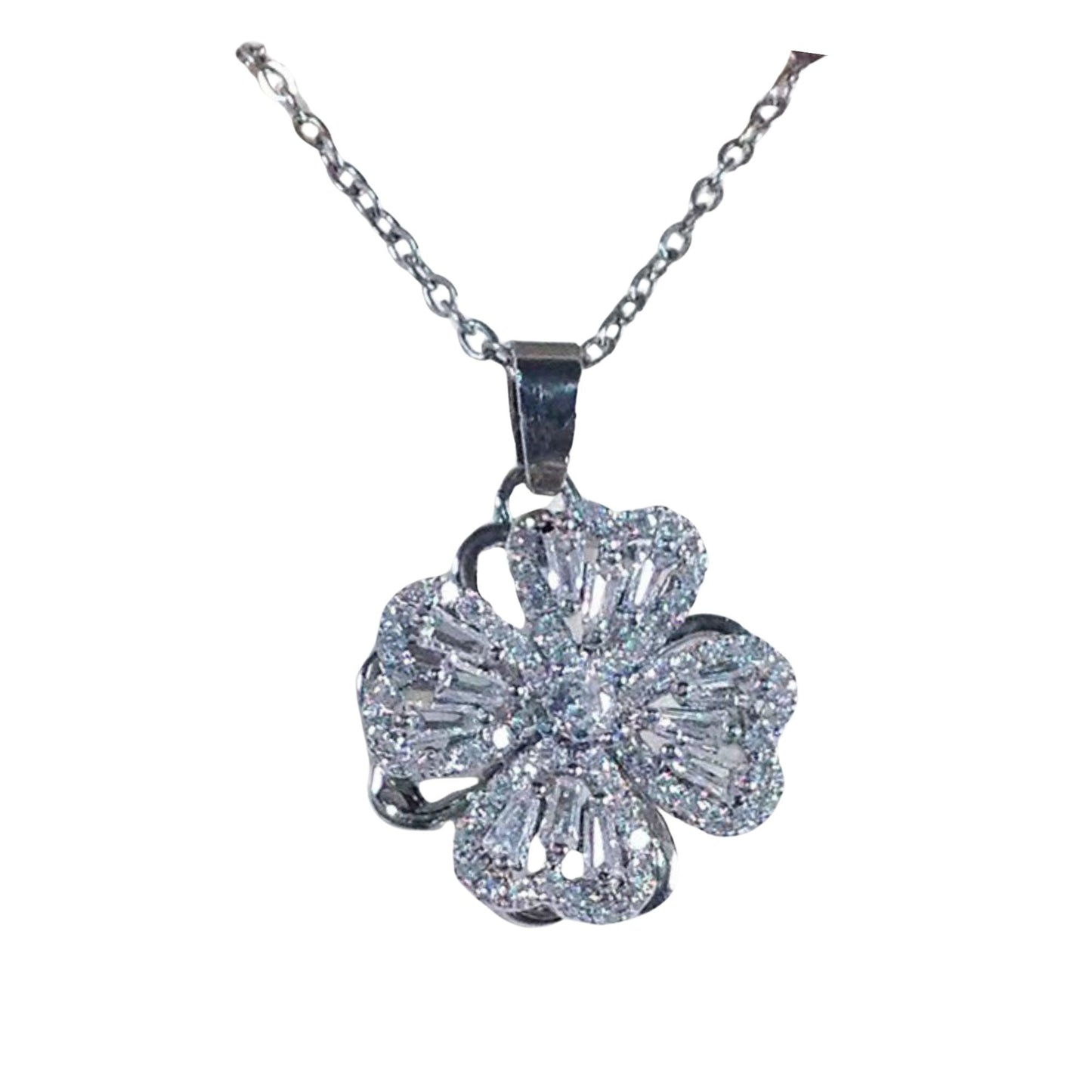 Fashionable Rotating Crystal Four Leaf Clover Spinning Fidget Pendant Necklace