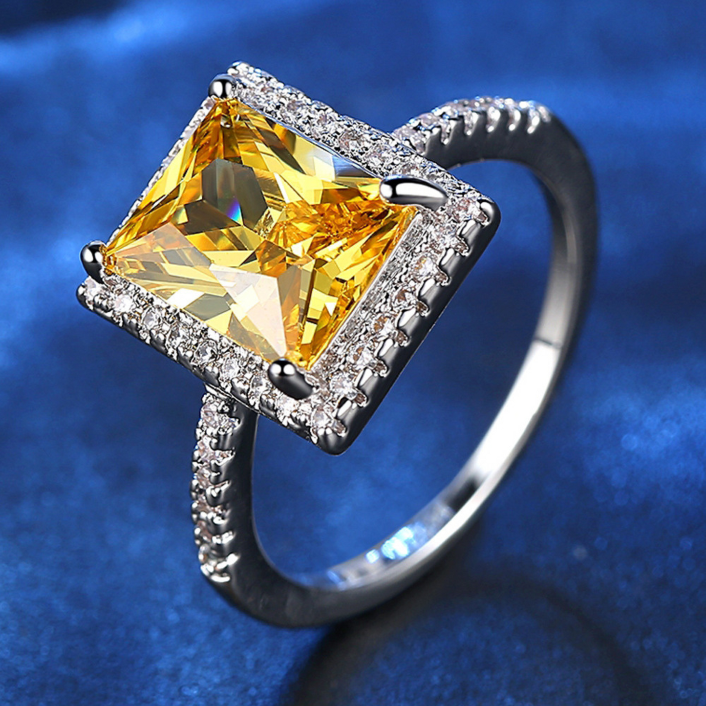 Women Crystal Rectangle Amber Diamond Ring