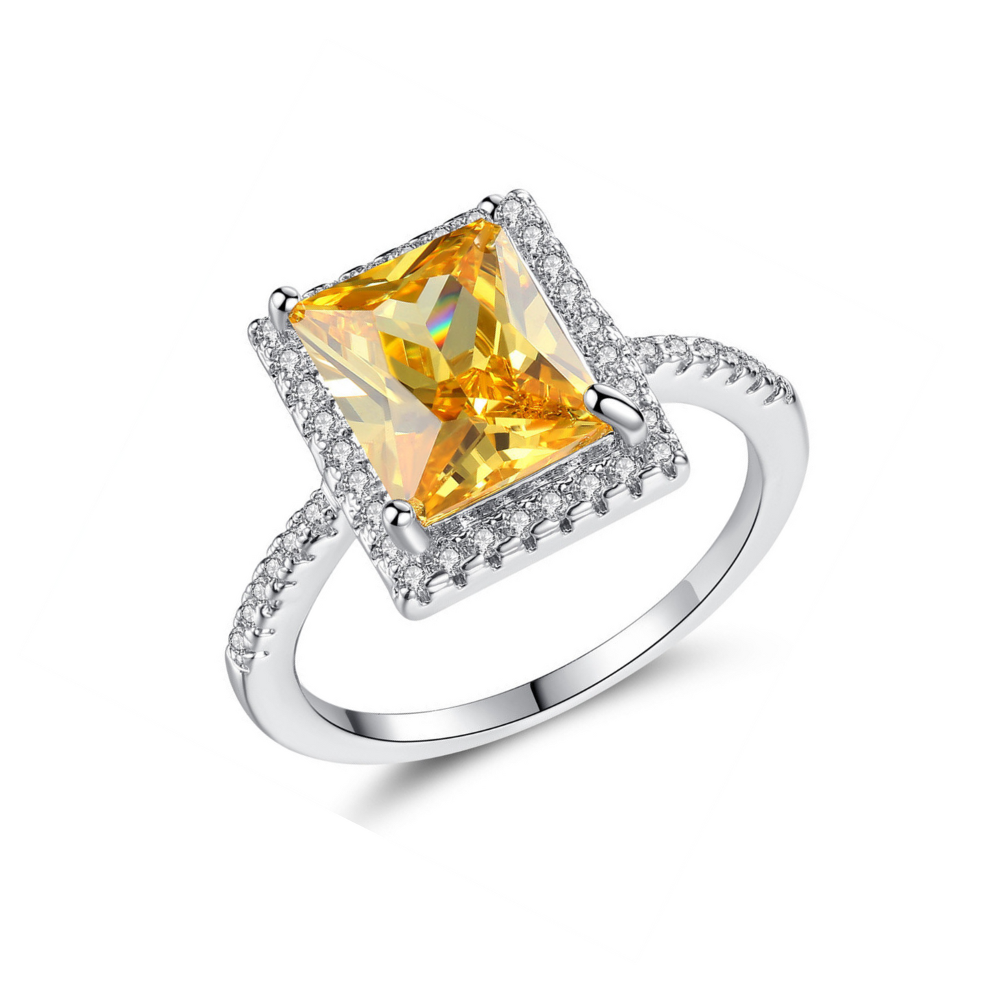 Women Crystal Rectangle Amber Diamond Ring