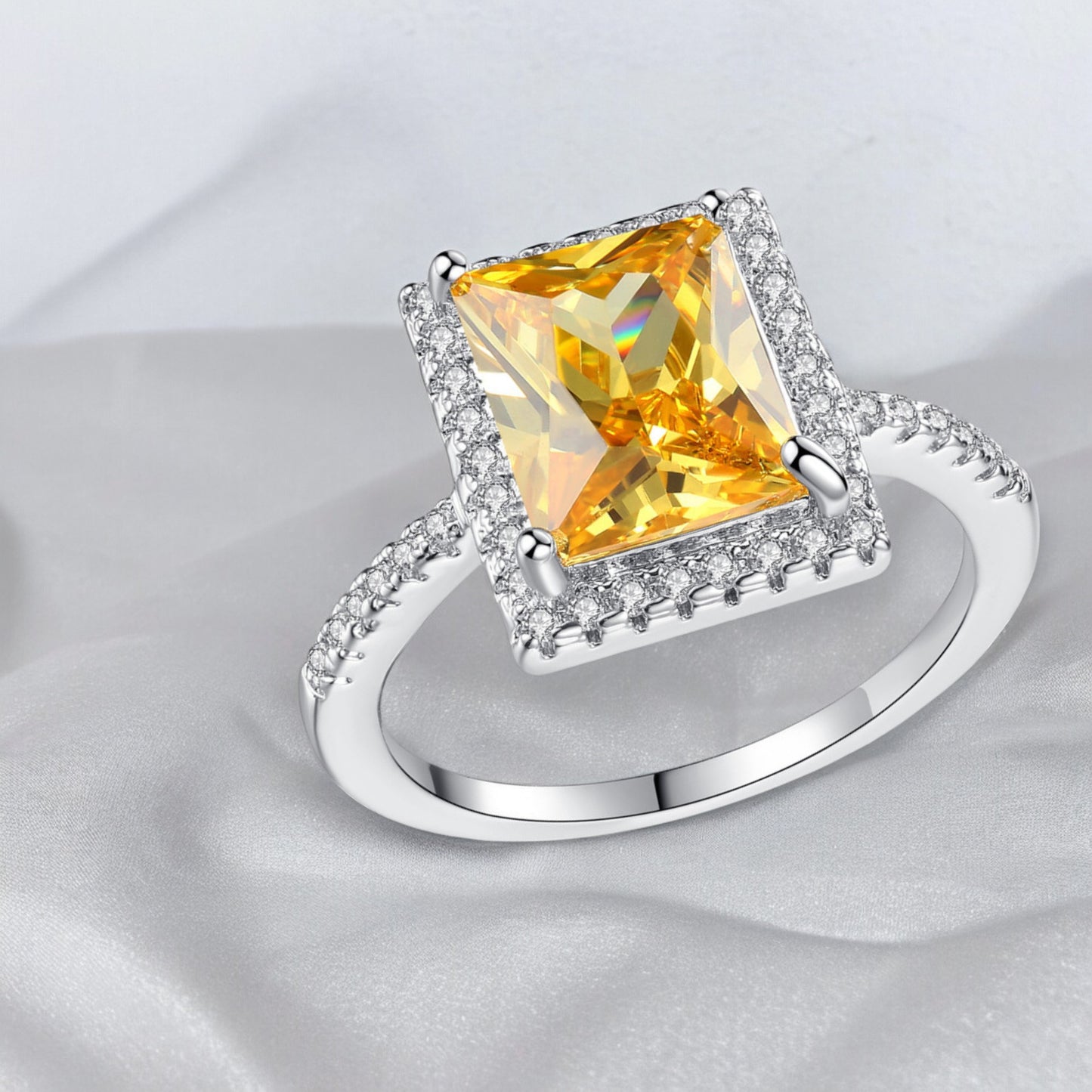 Women Crystal Rectangle Amber Diamond Ring