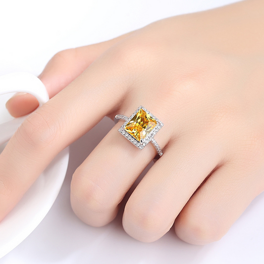 Women Crystal Rectangle Amber Diamond Ring