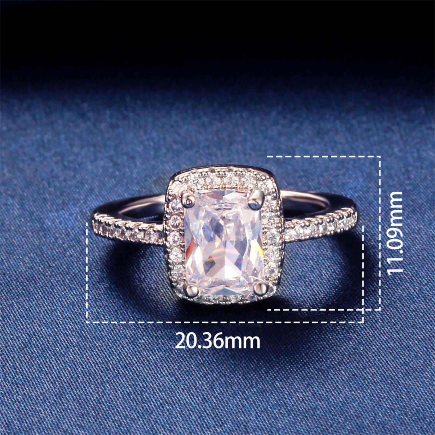 Women Crystal Rectangle with Center Diamond Ring