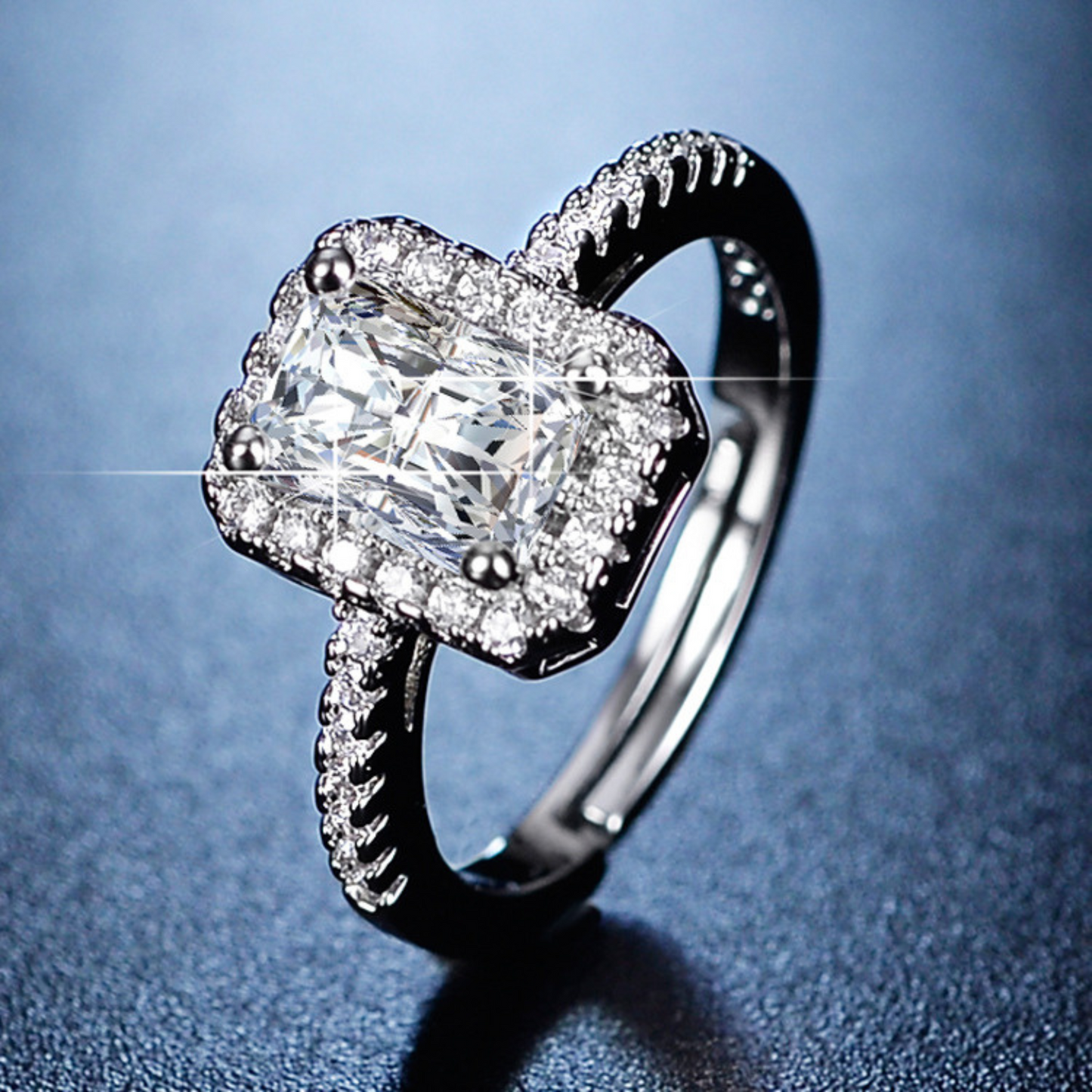 Women Crystal Rectangle with Center Diamond Ring
