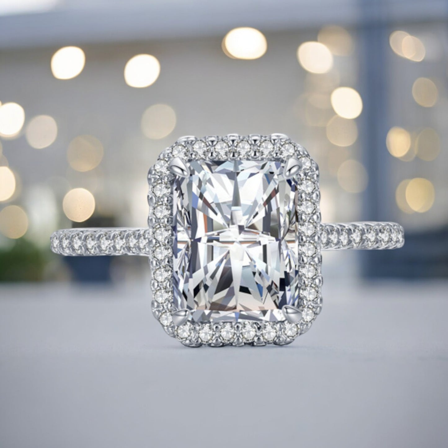 Women Crystal Rectangle with Center Diamond Ring