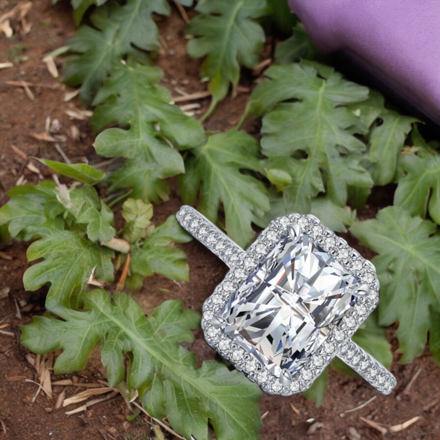 Women Crystal Rectangle with Center Diamond Ring