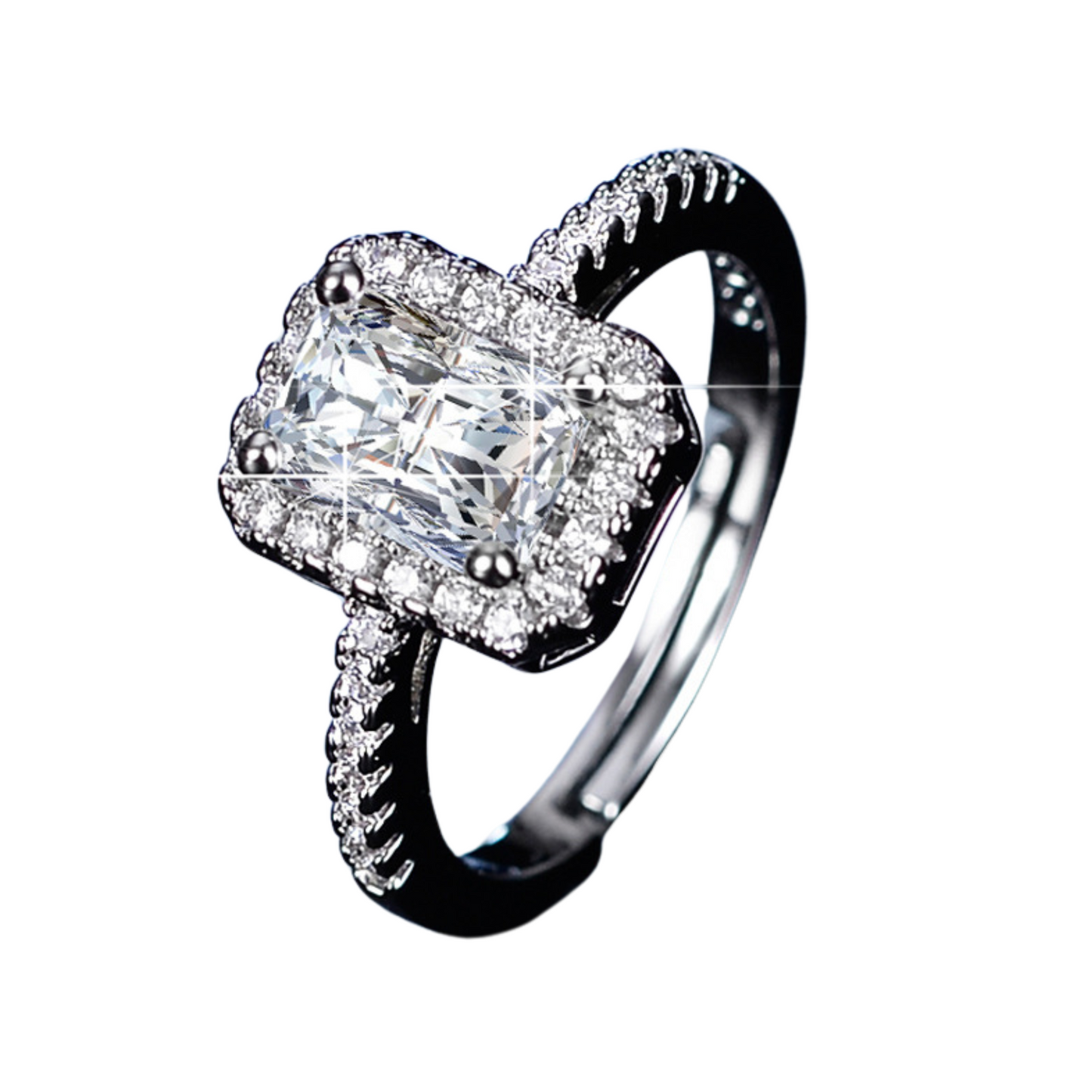 Women Crystal Rectangle with Center Diamond Ring