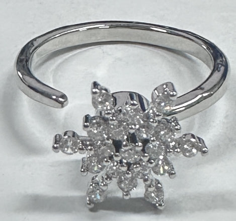 Snowflake Fidget Spinner Open Rings in Silver Tone