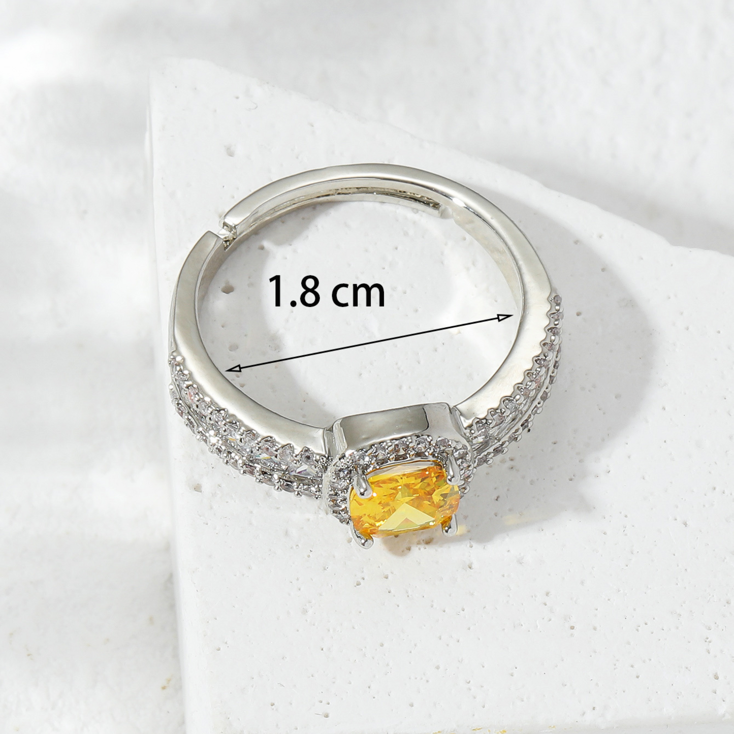 Women Cushion Cut Sparkly Yellow Diamond Open Ring with Crystals