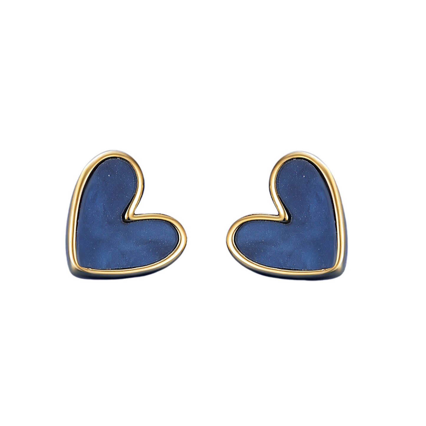 Women Navy Heart Shape Stud Earrings in Gold Tone