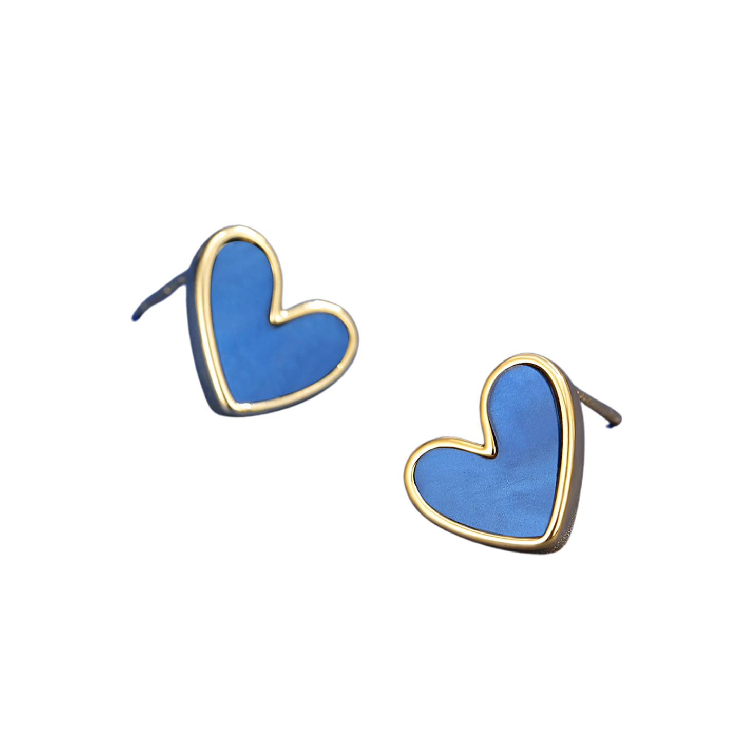 Women Navy Heart Shape Stud Earrings in Gold Tone