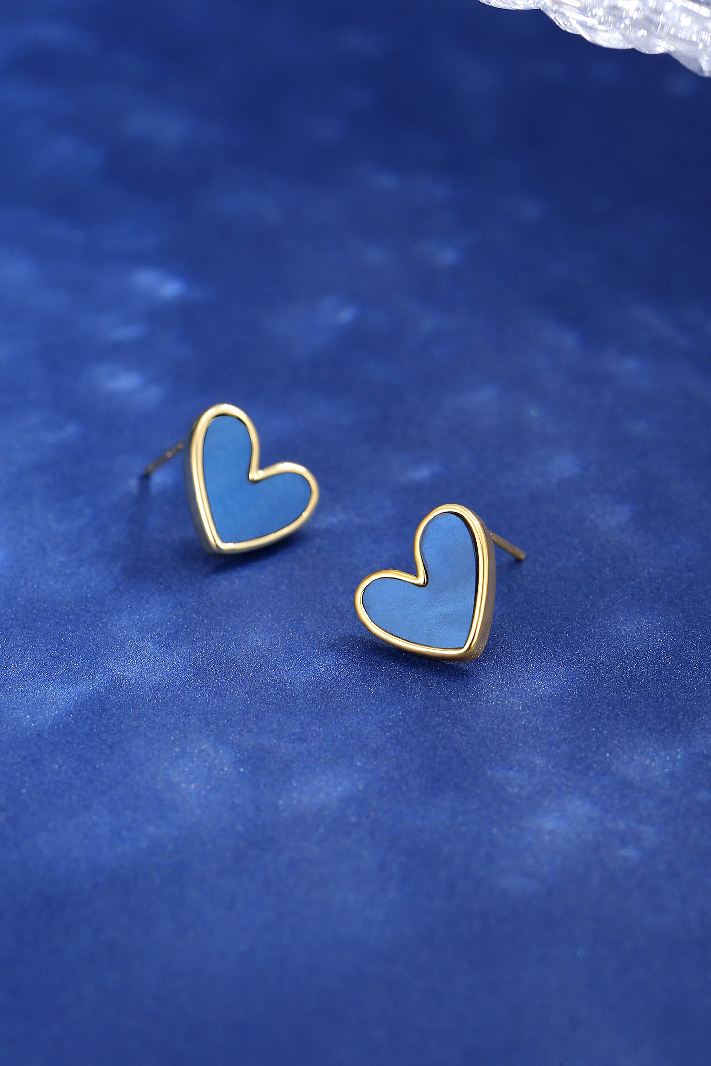 Women Navy Heart Shape Stud Earrings in Gold Tone