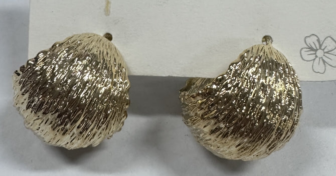Women Wide Face Semi Arc Gold Tone Earrings