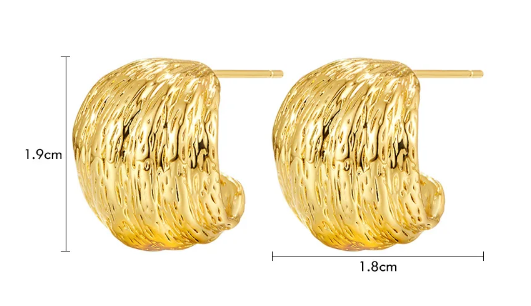 Women Wide Face Semi Arc Gold Tone Earrings
