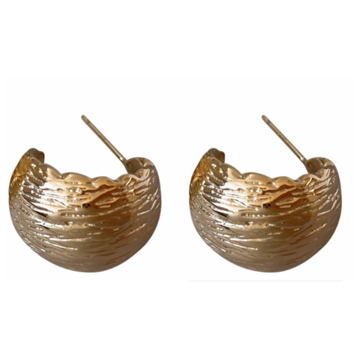 Women Wide Face Semi Arc Gold Tone Earrings