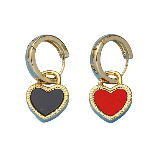 Women Black and Red Double-sided Love Earrings Multi-way Wearing