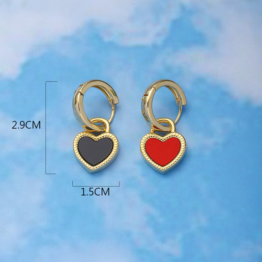 Women Black and Red Double-sided Love Earrings