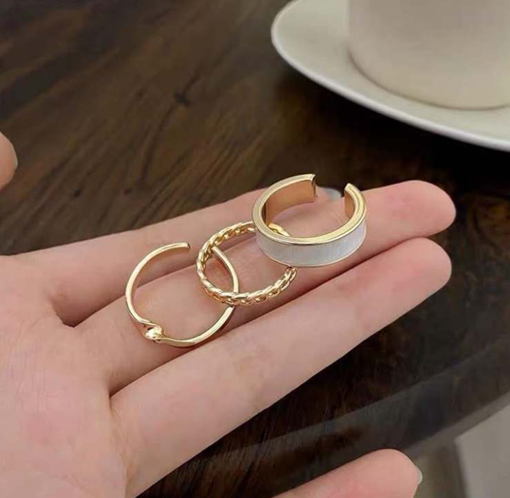 Women Engagement Adjustable Rings Set in Gold Tone