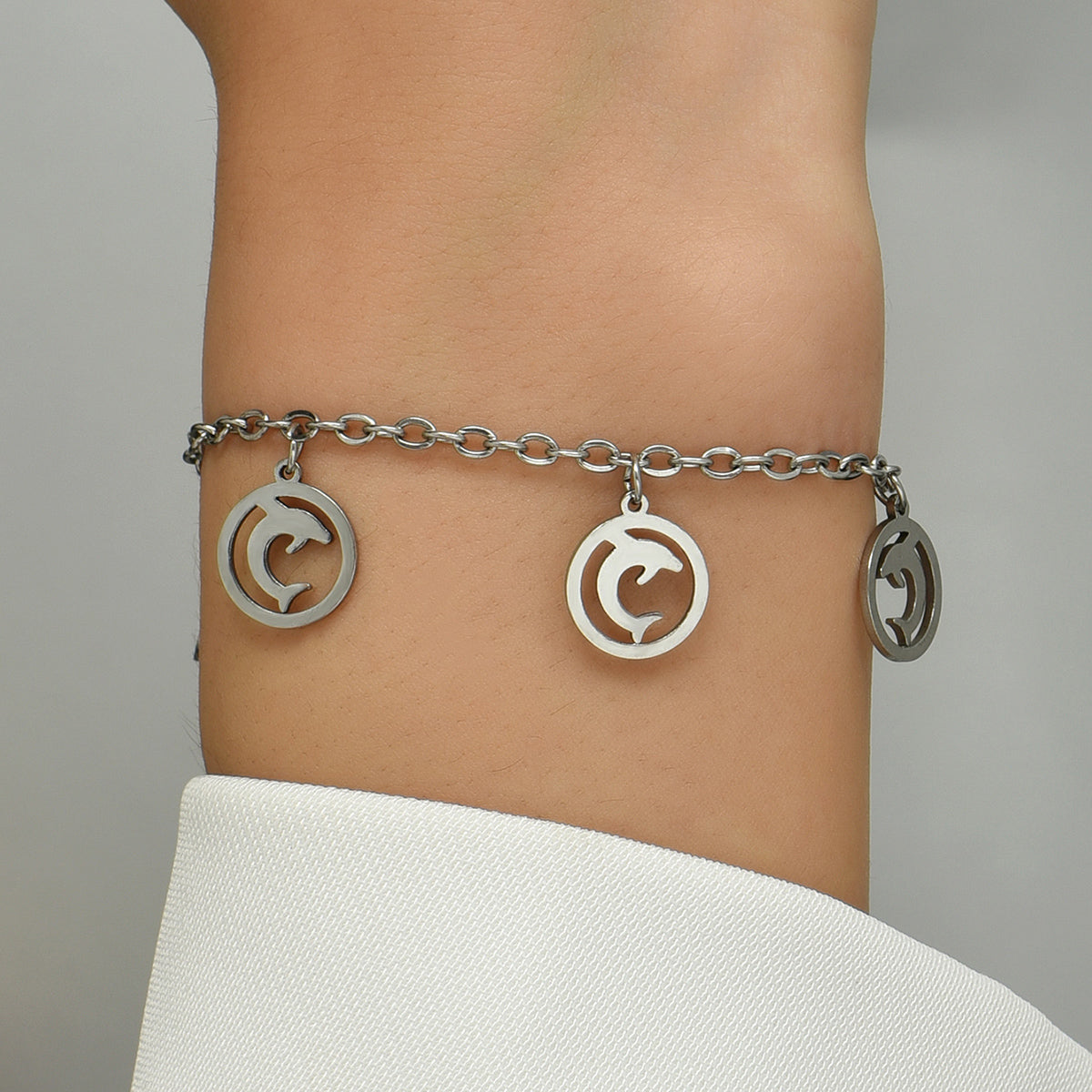 Silver Chain Anklet/Bracelet with Dolphin Charms