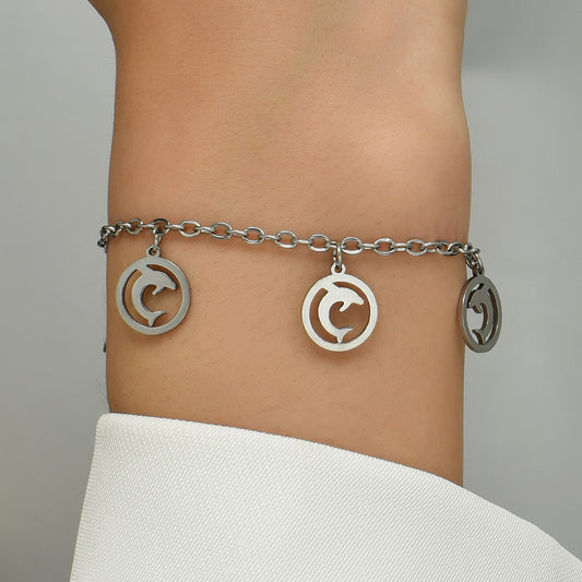 Silver Chain Anklet/Bracelet with Dolphin Charms