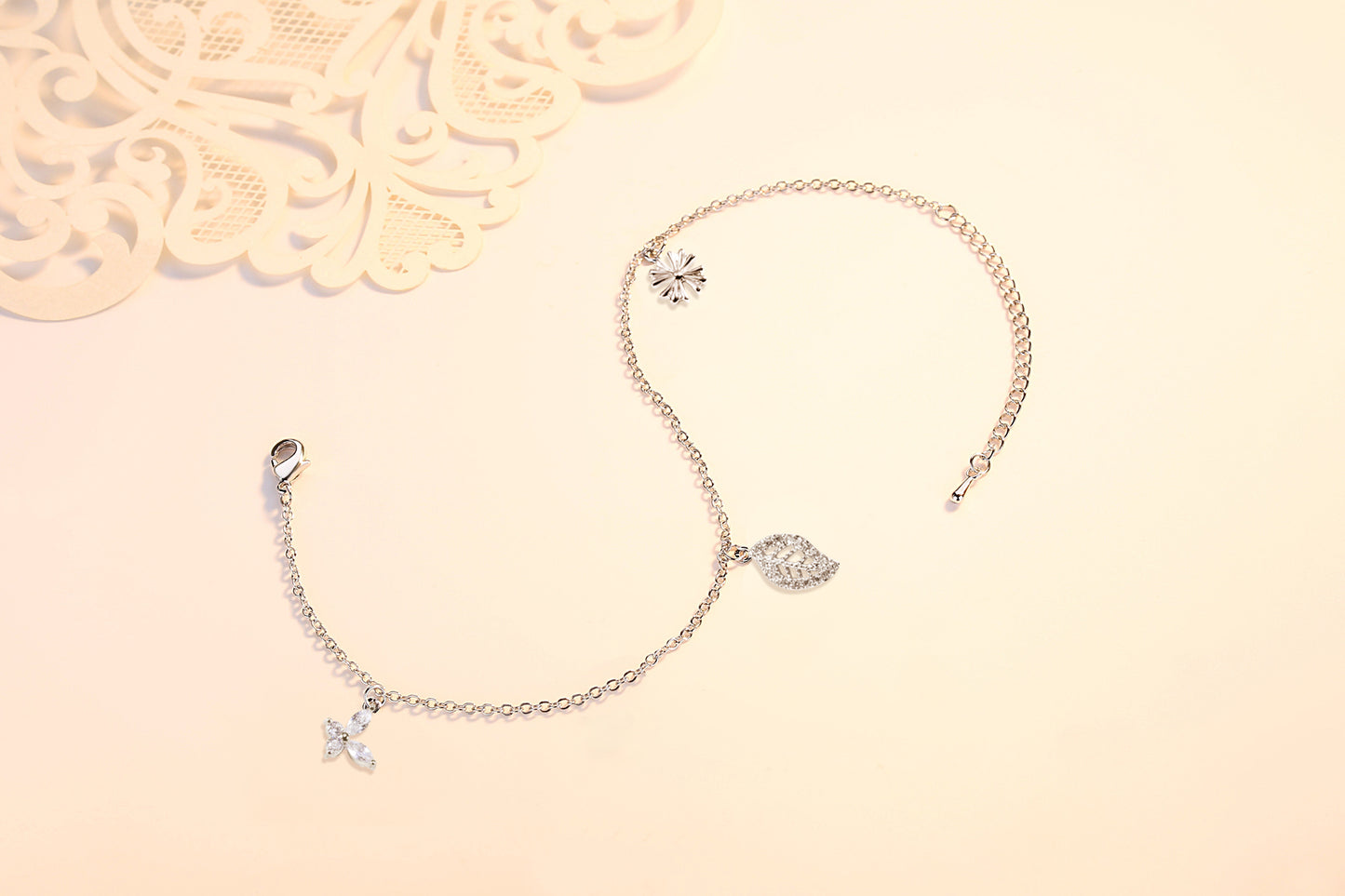 Silver Adjustable Leaf Anklet/Bracelet