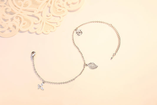Silver Adjustable Leaf Anklet/Bracelet