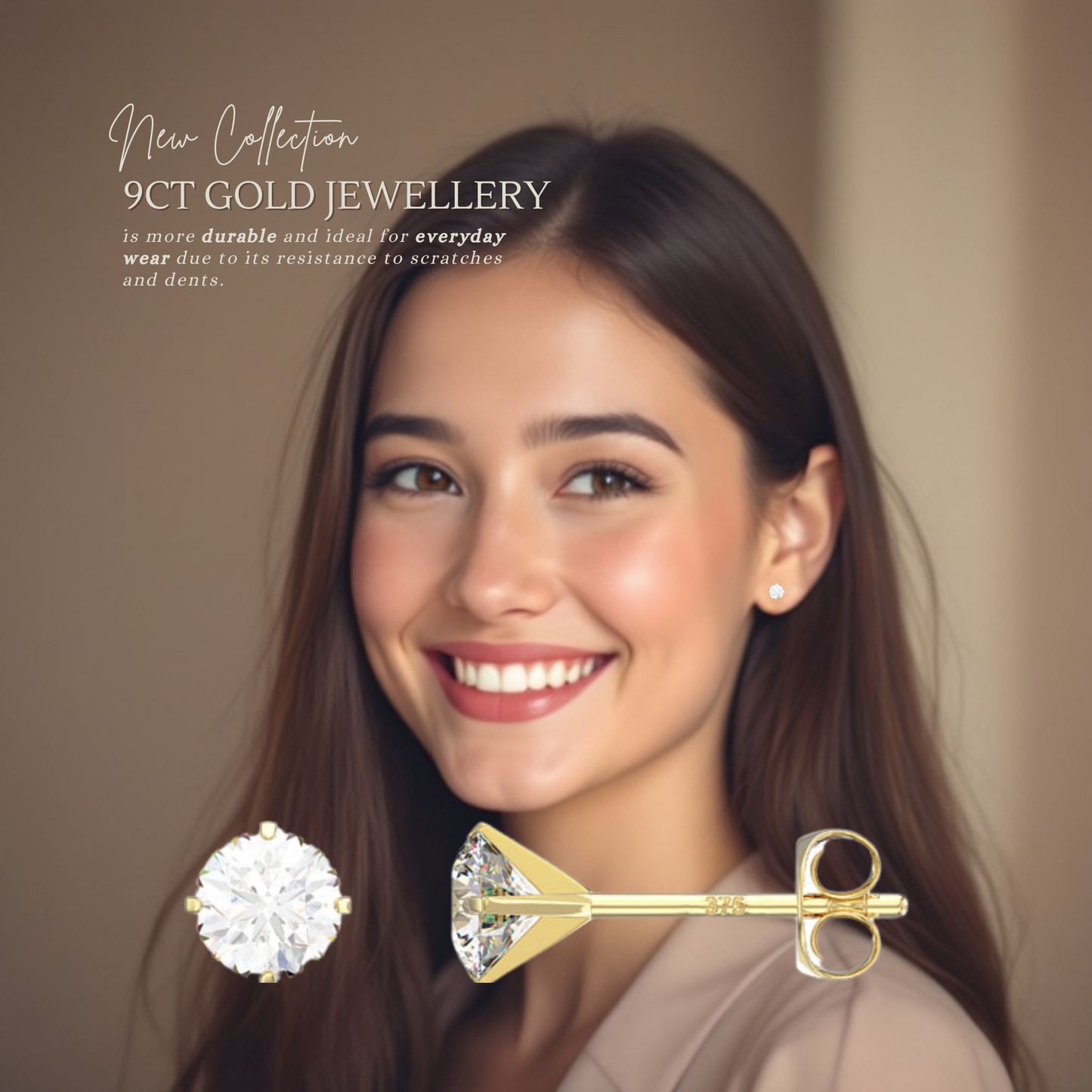9ct Yellow Gold C/Z 4mm Stud Earrings
