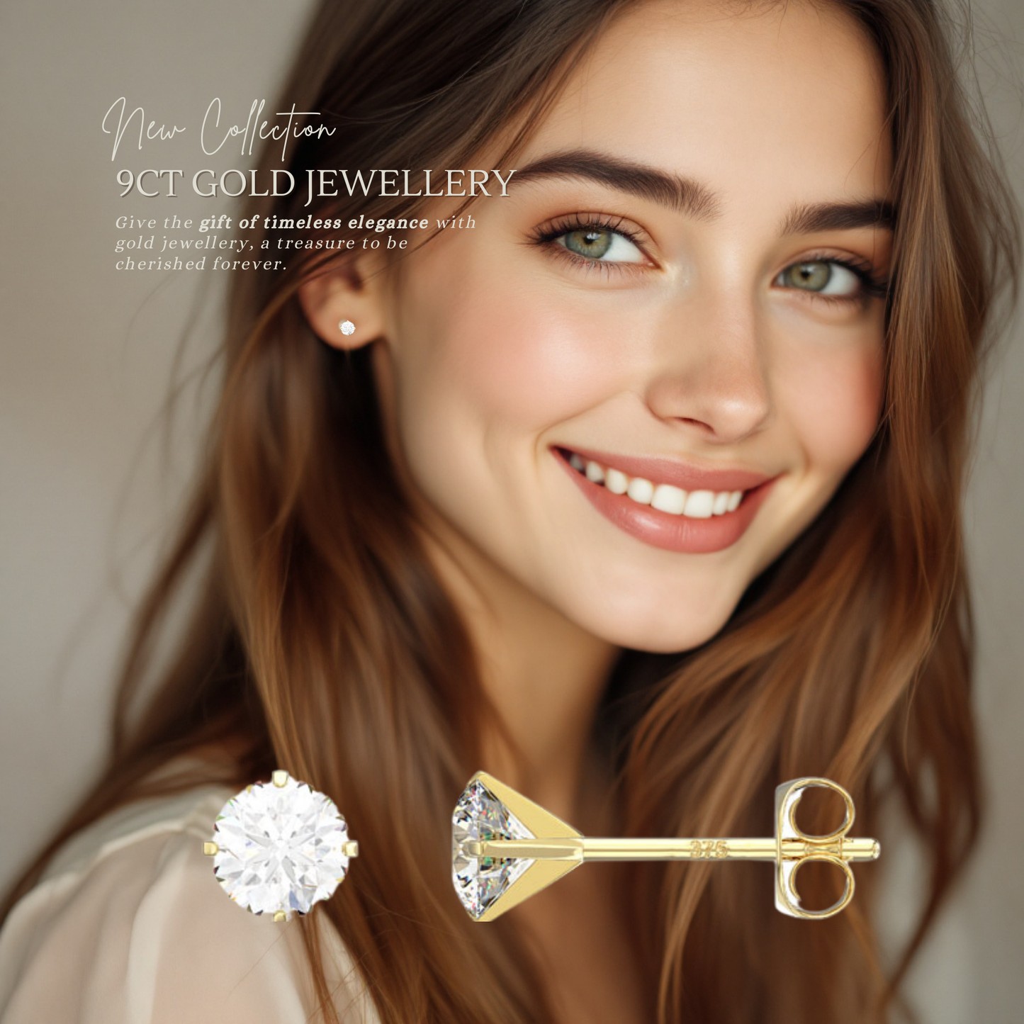 9ct Yellow Gold C/Z 4mm Stud Earrings