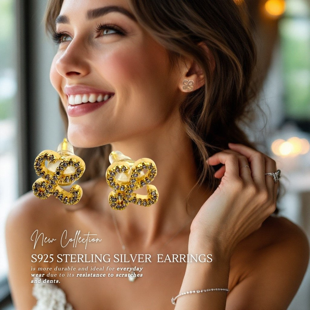 Pave Script L Studs Sterling Silver Earrings