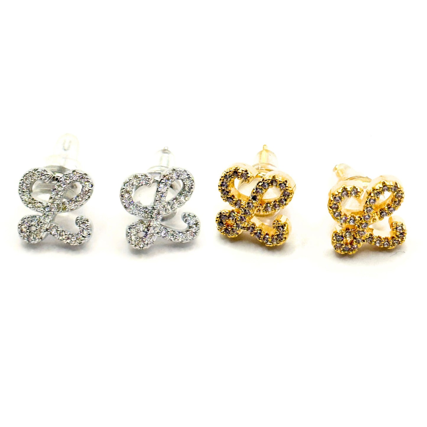 Pave Script L Studs Sterling Silver Earrings