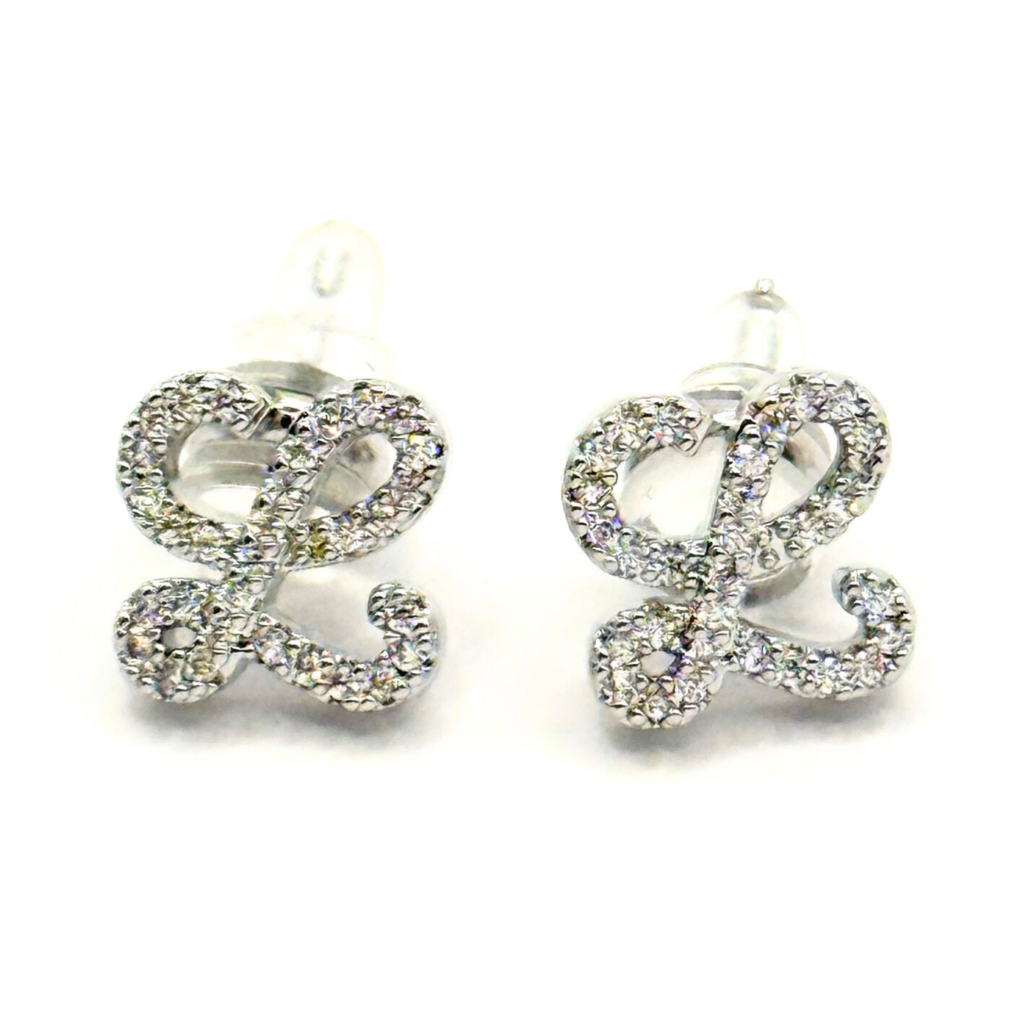 Pave Script L Studs Sterling Silver Earrings