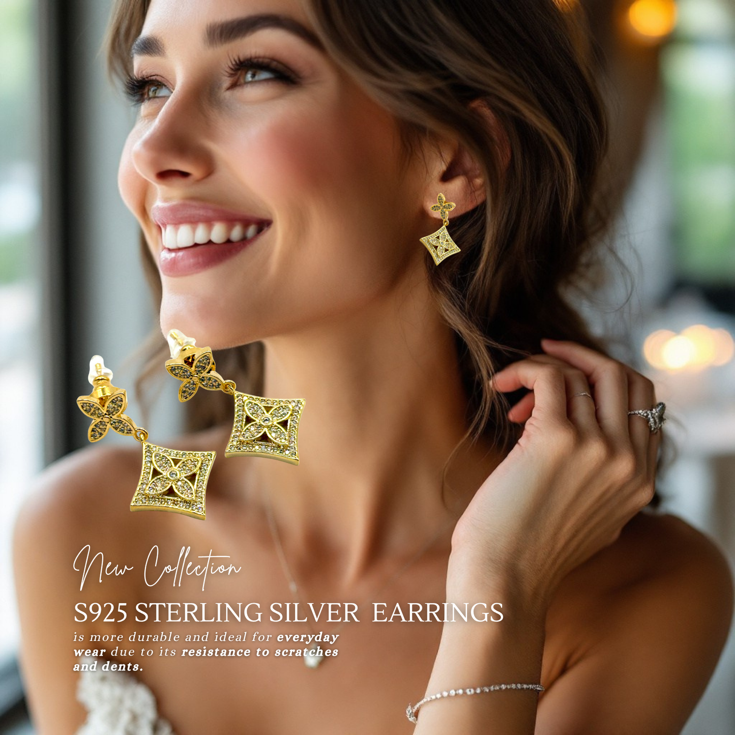 Gilded Bloom 18K Gold Plated Sterling Silver Drop Earrings
