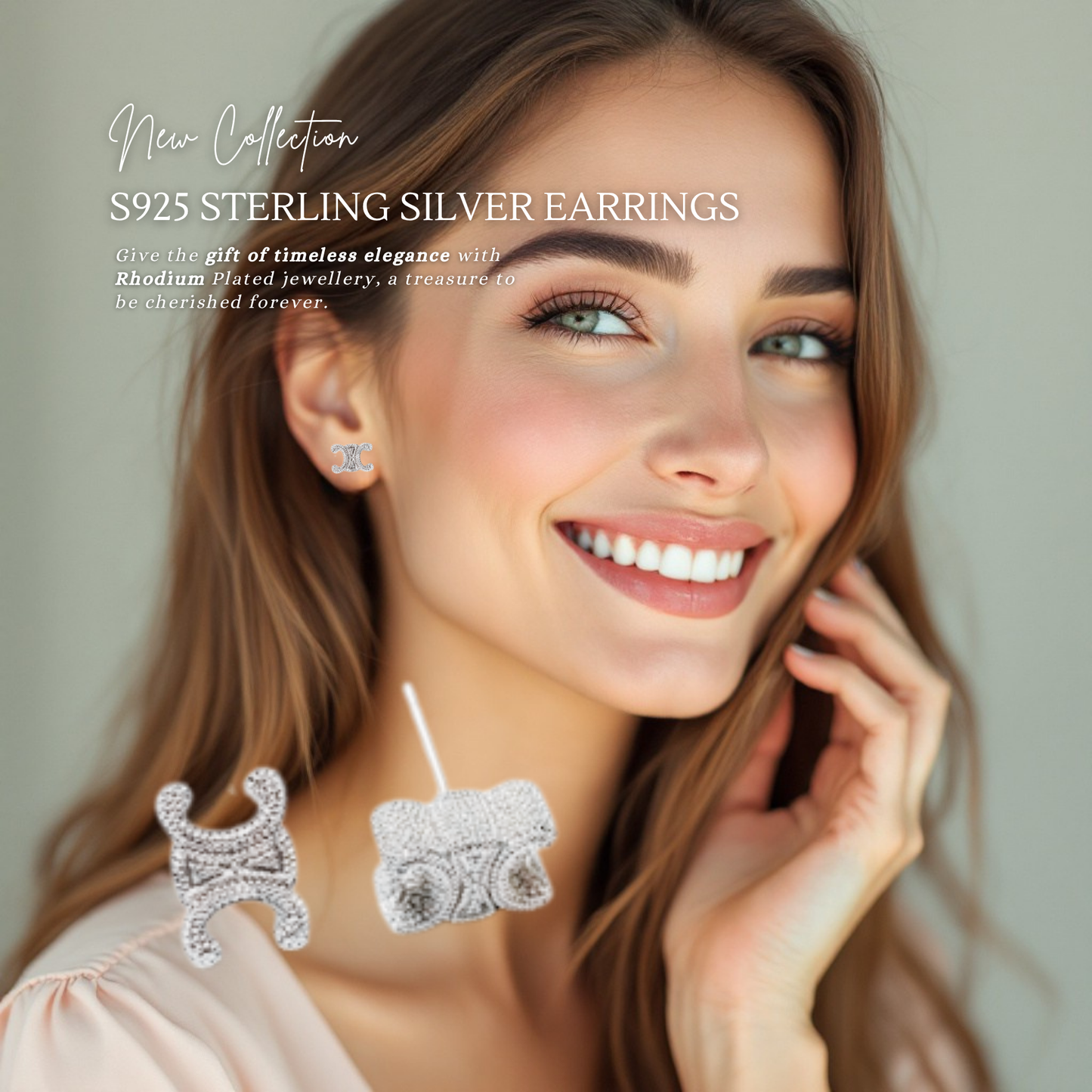 Triomphe Studs White Gold Plated Sterling Silver Earrings