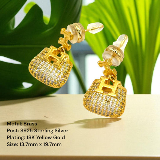 Pave Handbag 18K Gold Plated Sterling Silver Drop Earrings