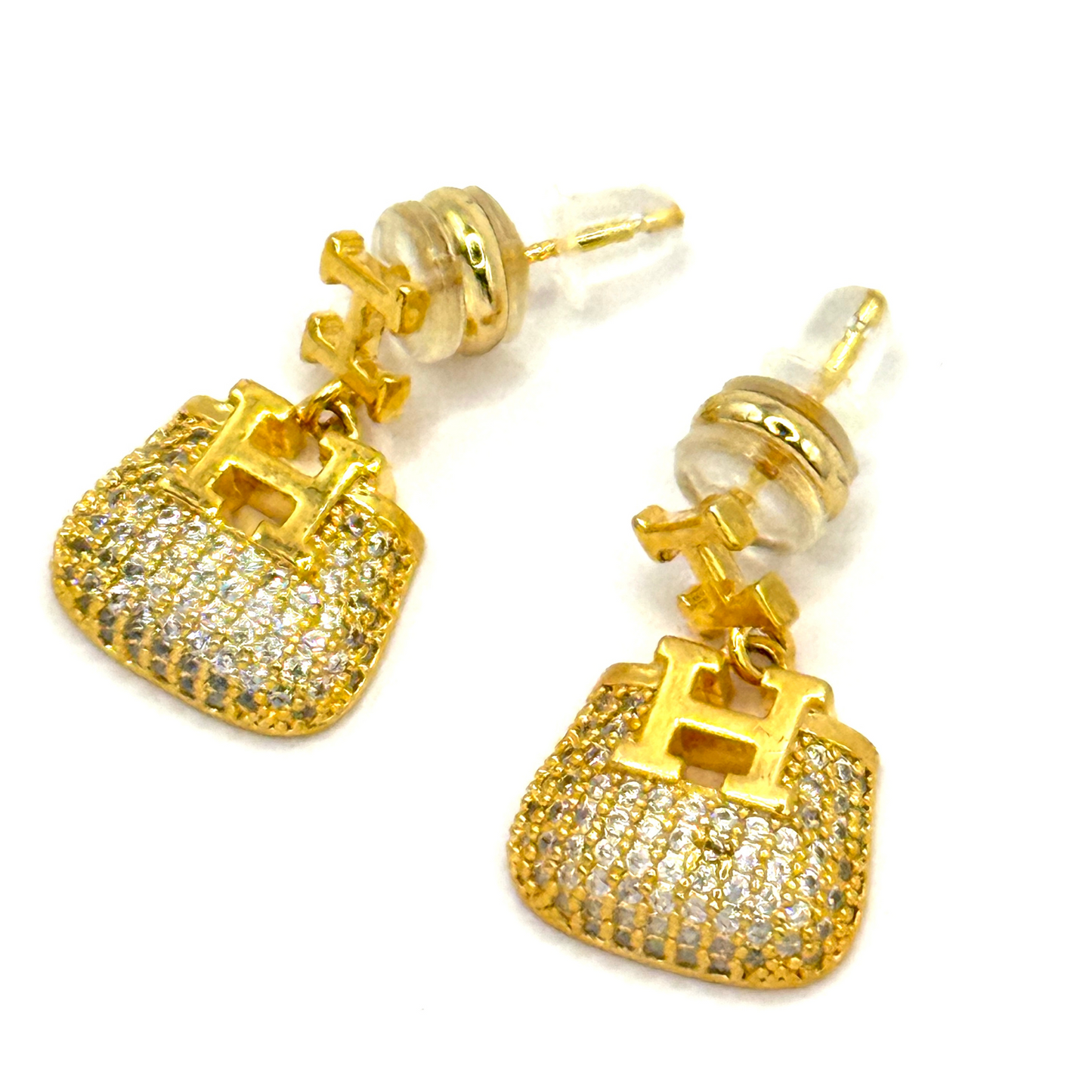 Pave Handbag 18K Gold Plated Sterling Silver Drop Earrings