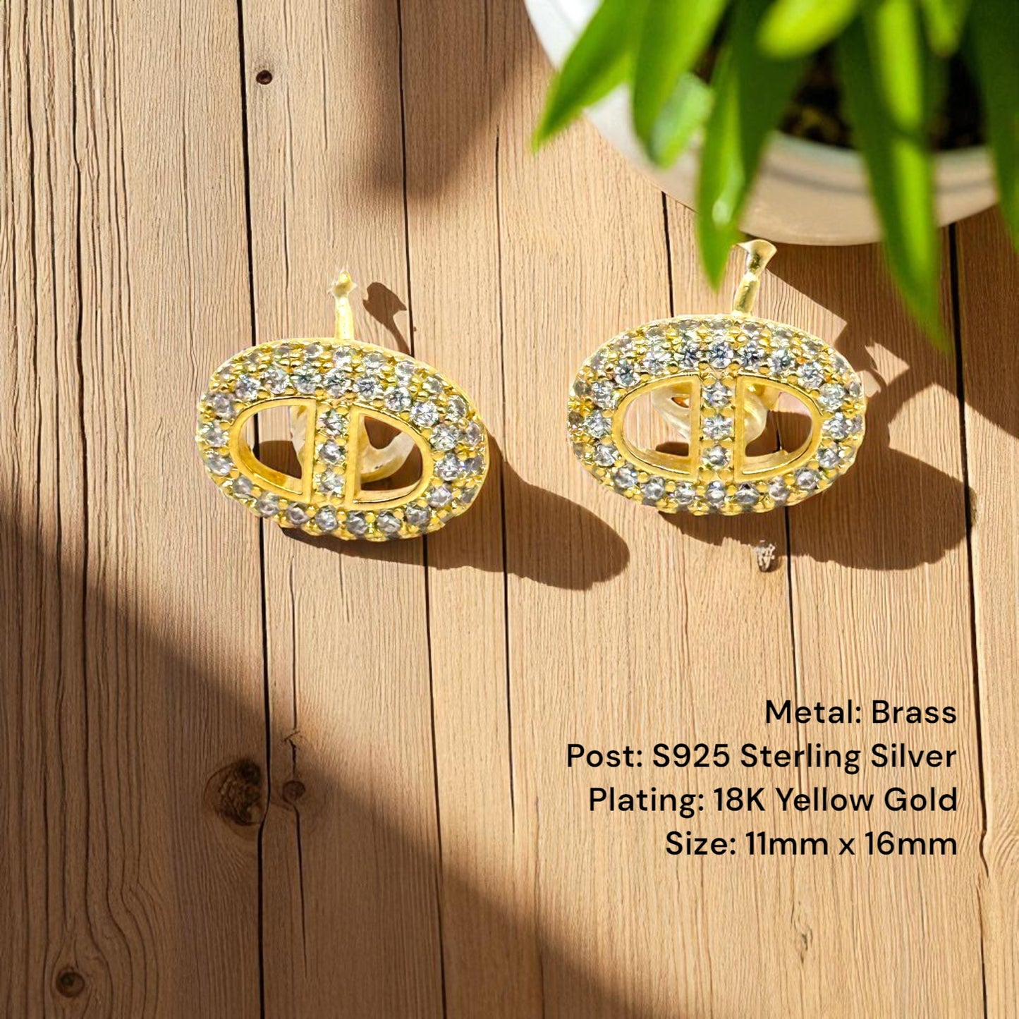 Oval 18K Gold Plated Sterling Silver Post Earrings