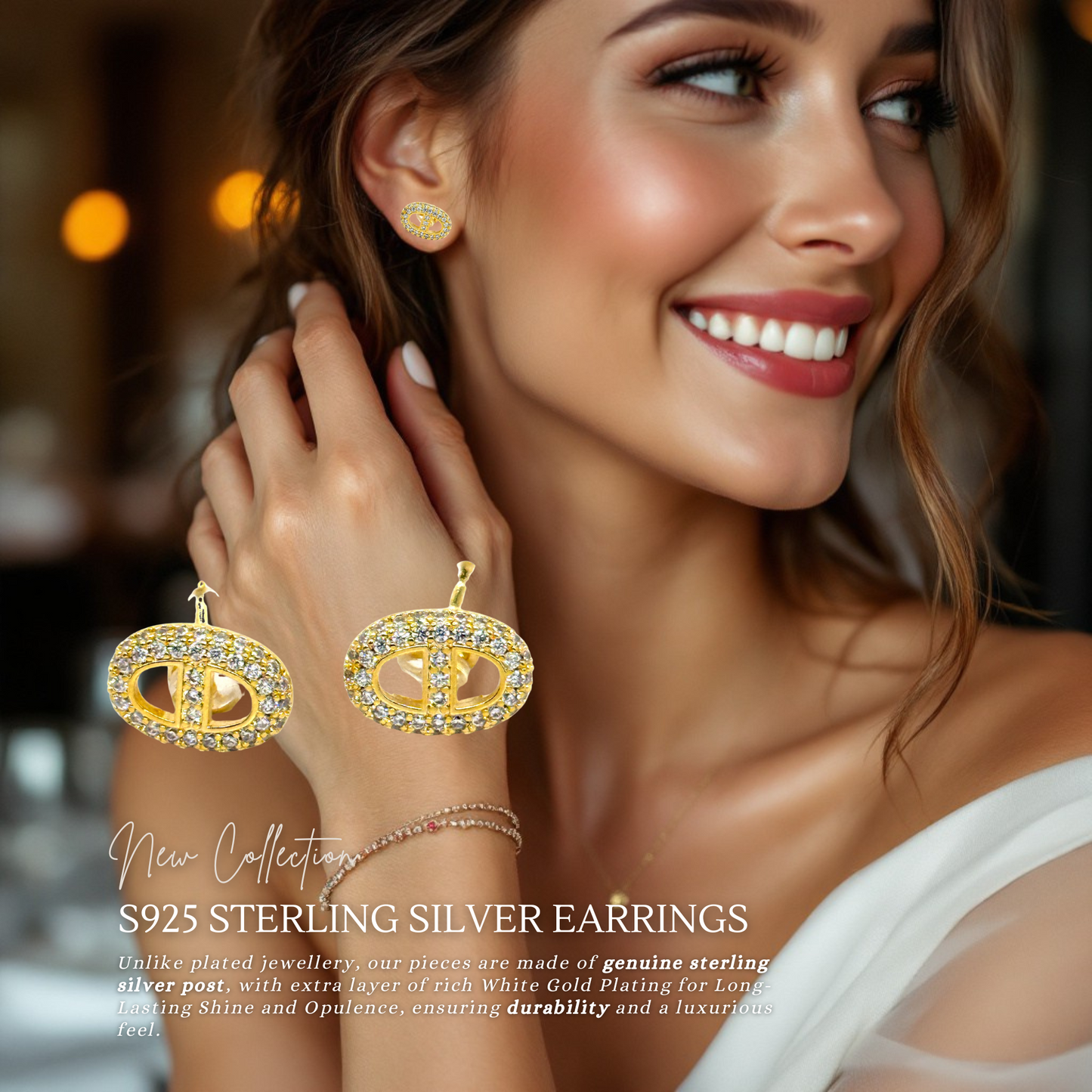 Oval 18K Gold Plated Sterling Silver Post Earrings