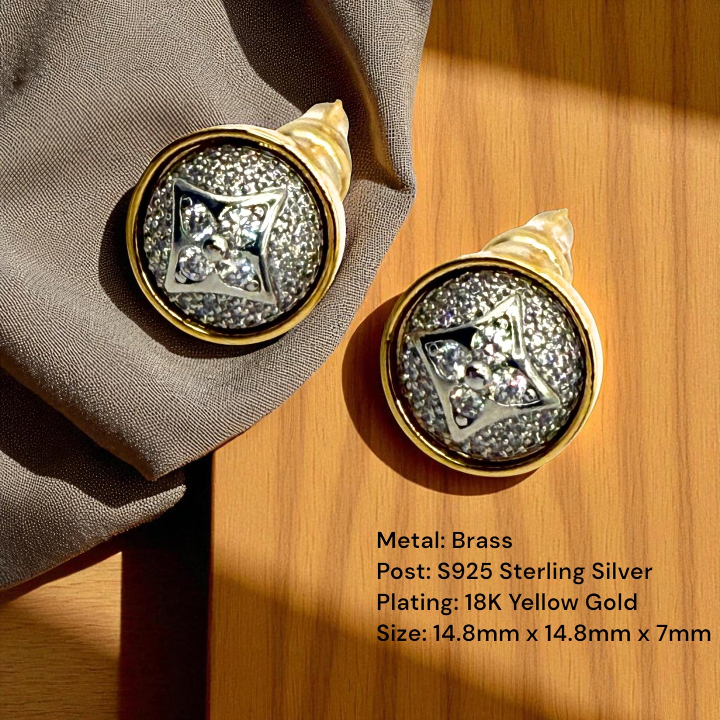 Pave Clover Studs 18K Gold Plated Sterling Silver Post Earrings