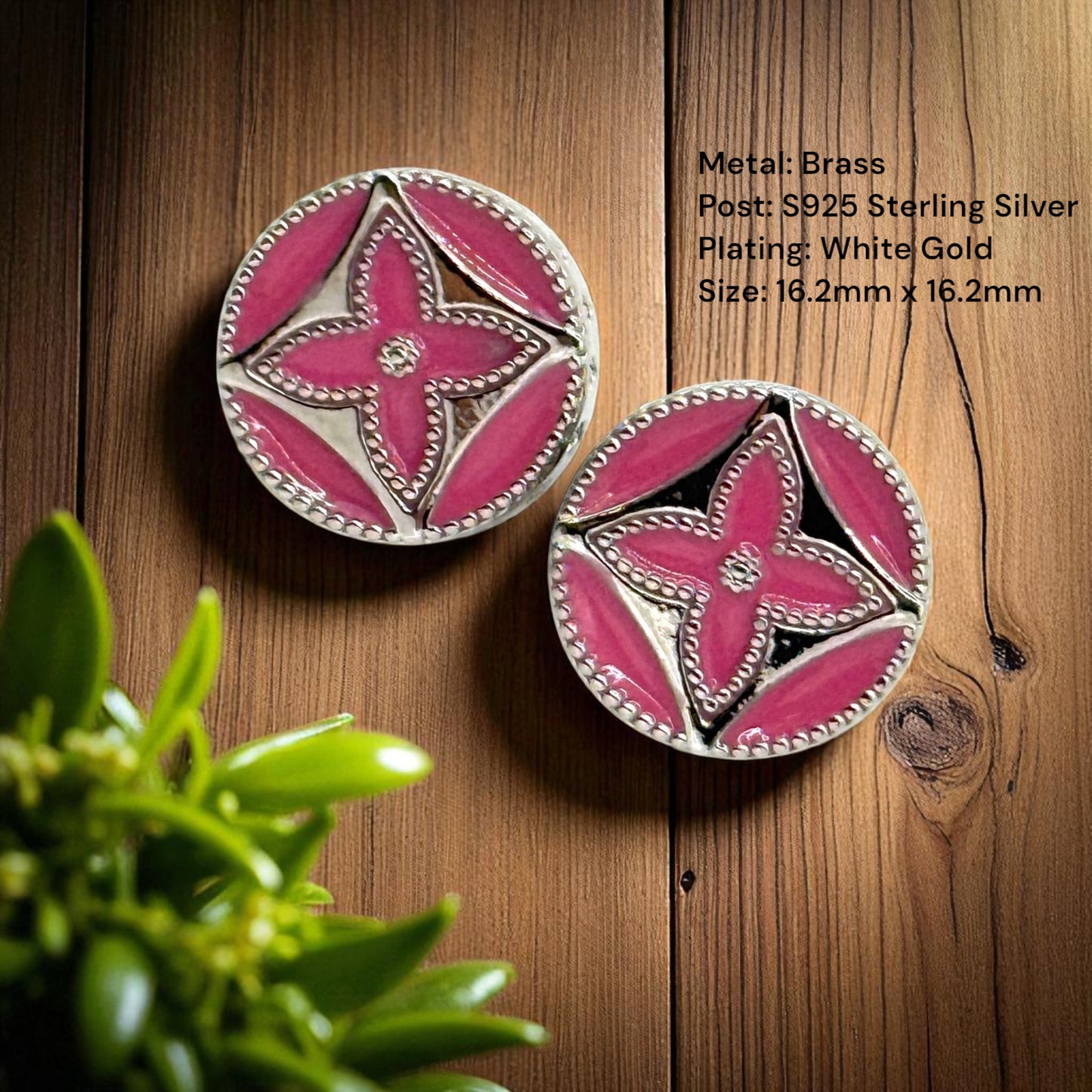 Pink Monogram Clover Sterling Silver Post Earrings