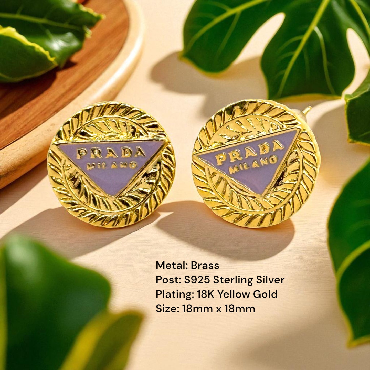 Lavender Triangle Studs 18K Gold Plated Sterling Silver Post Earrings