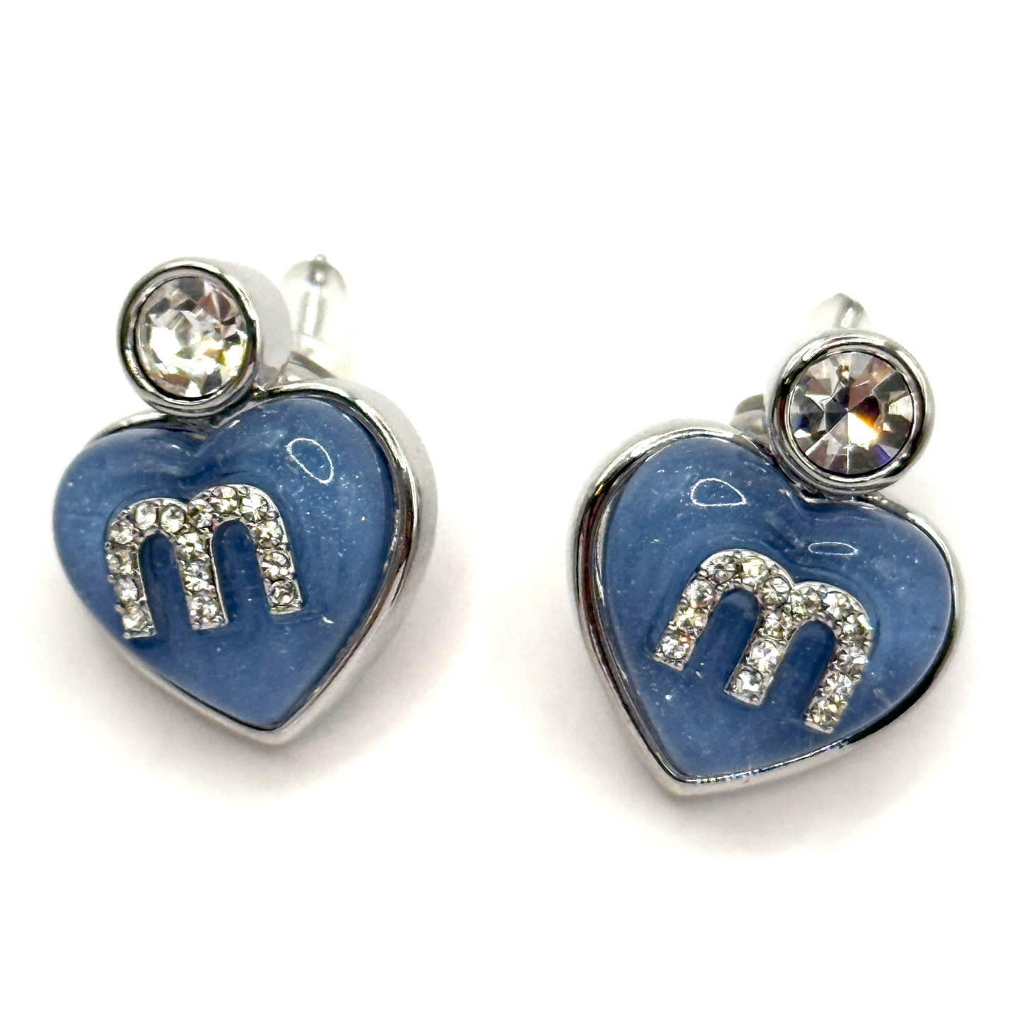 Initial M Heart Studs Sterling Silver Post Earrings