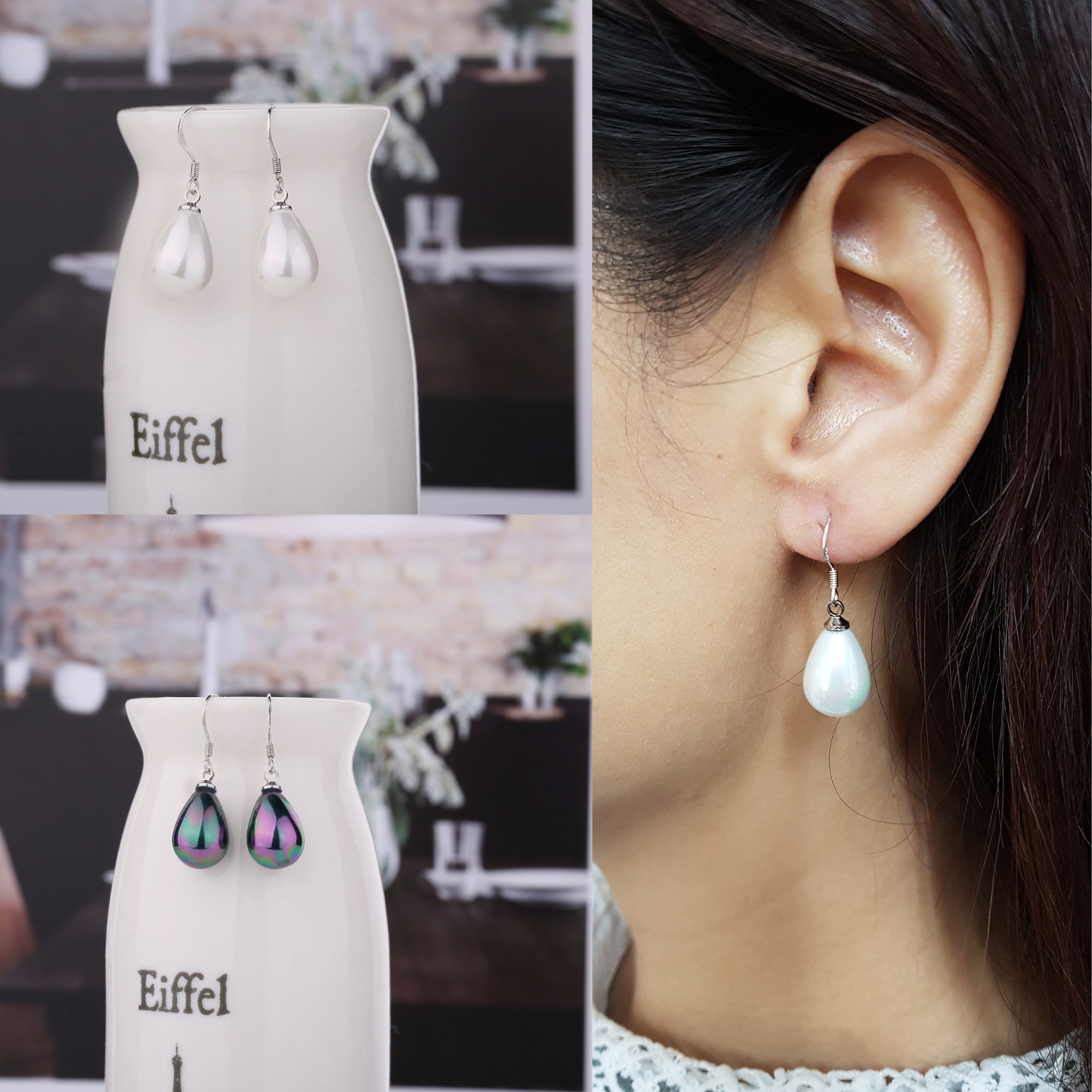 925 Sterling Silver Pearl Drop Earrings with Hallmarks