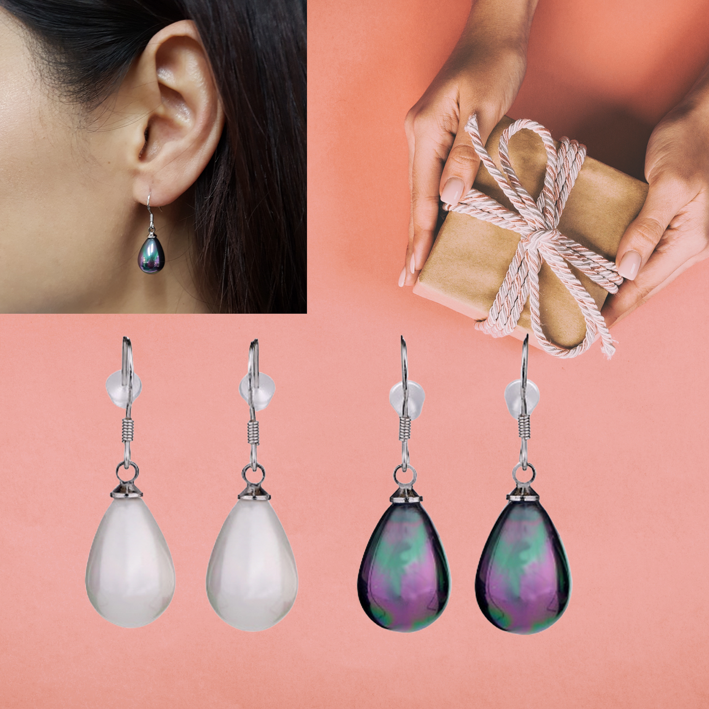 925 Sterling Silver Pearl Drop Earrings with Hallmarks