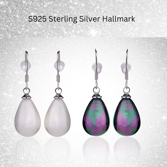 925 Sterling Silver Pearl Drop Earrings with Hallmarks