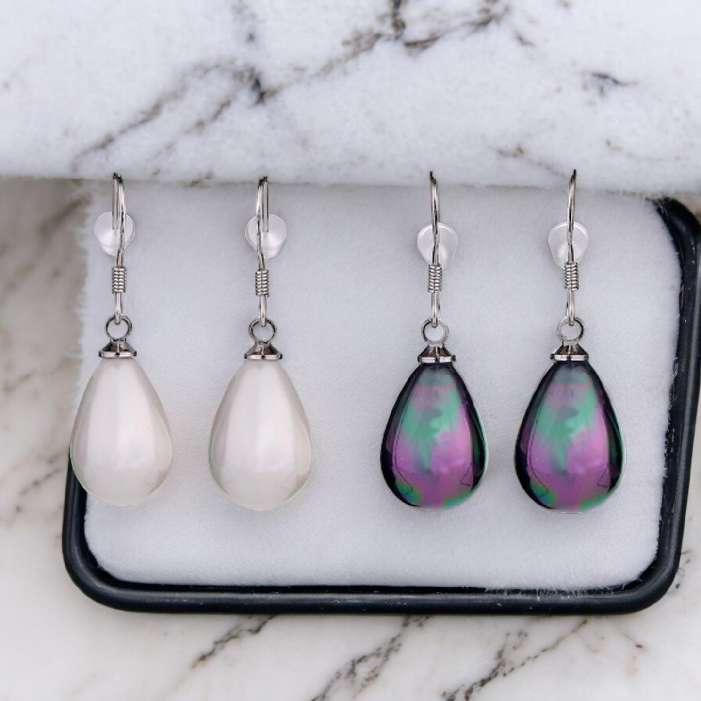 925 Sterling Silver Pearl Drop Earrings with Hallmarks