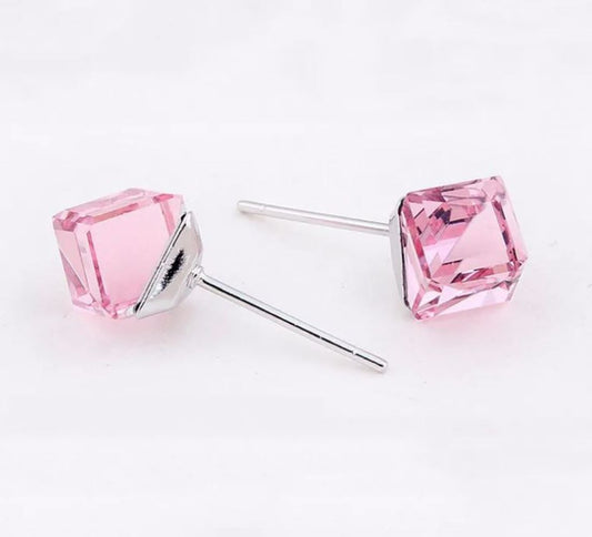 Elegant 925 Sterling Silver Square Cubic Zirconia Stone Stud Earrings