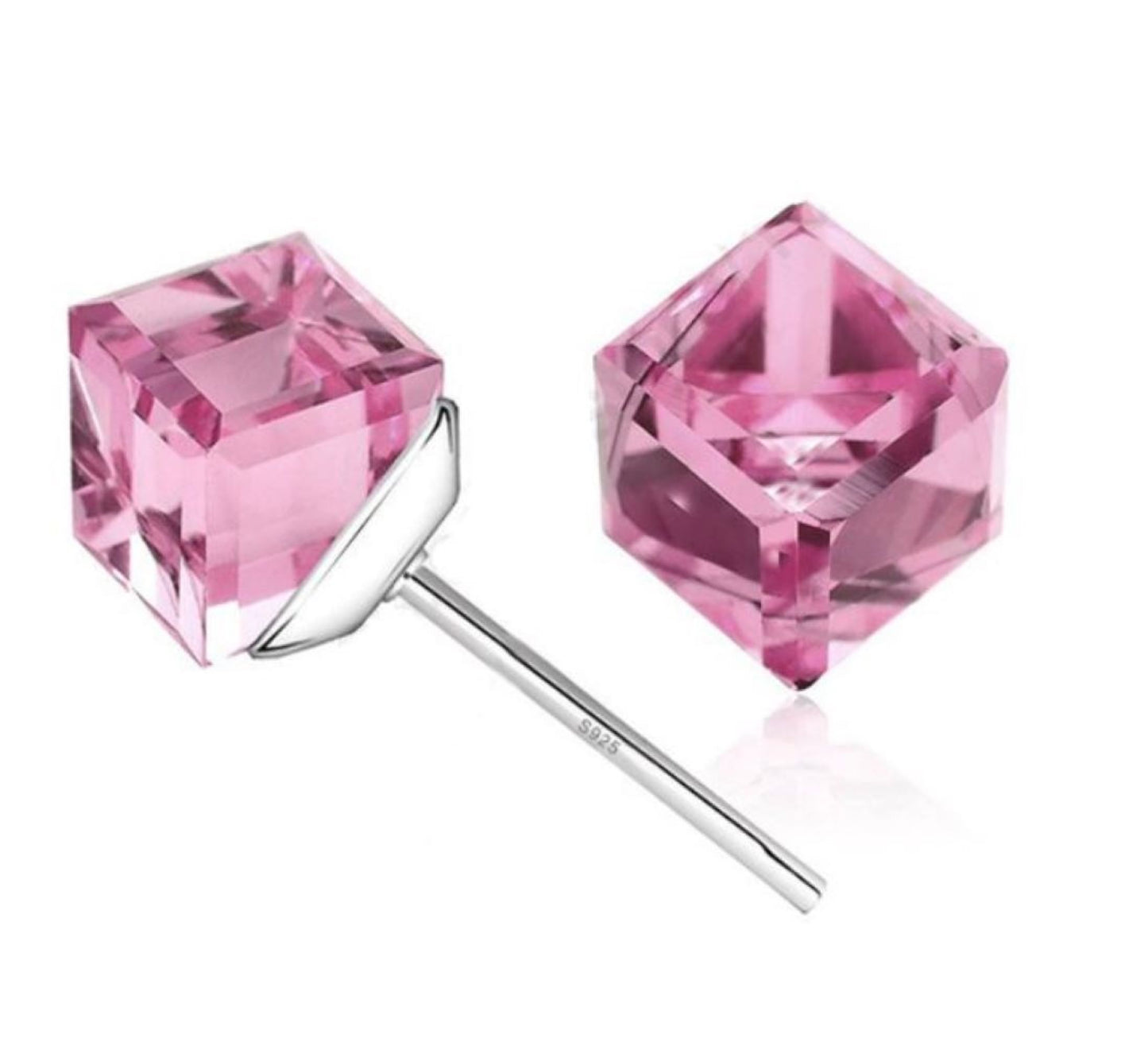 Elegant 925 Sterling Silver Square Cubic Zirconia Stone Stud Earrings