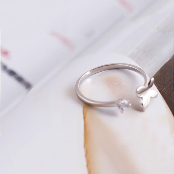 Elegant Butterfly Ring Minimalist Adjustable 925 Sterling Silver with Zirconia