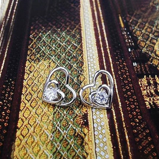 925 Sterling Silver Small Cubic Zirconia Heart Stud Earrings